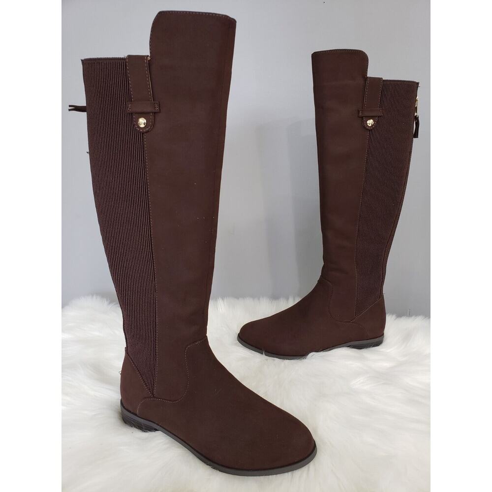 NEW SIZE 5 Boots Anne Klein Audrey Iflex Dark Brown Suede Knee High Riding